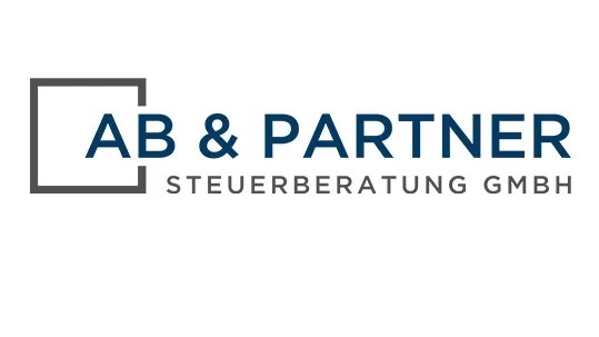 AB & PARTNER Steuerberatung GmbH logo with a gray square frame and blue text.