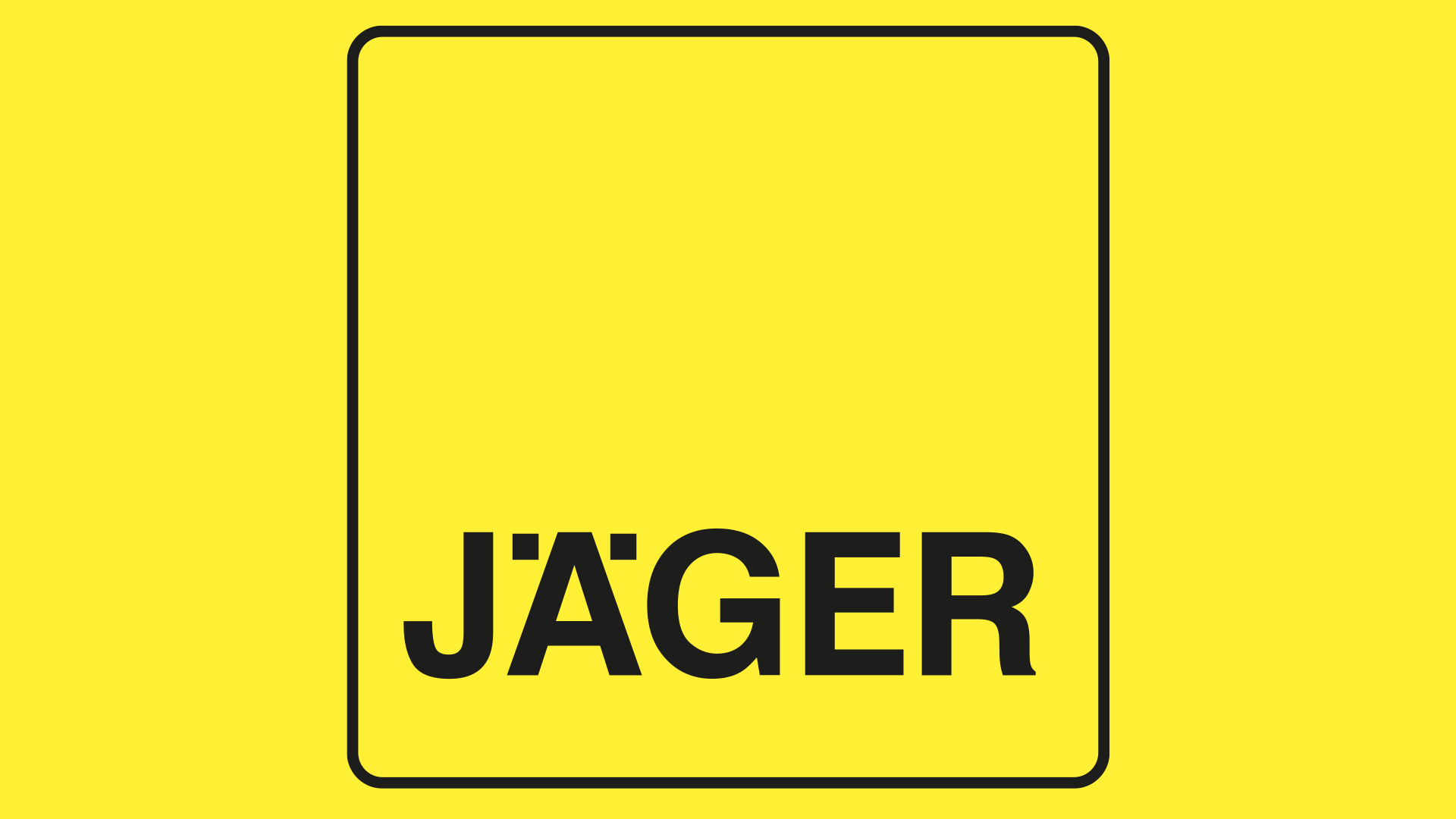 Yellow sign with a thick black rounded border and the bold word 'JÄGER' in the center.