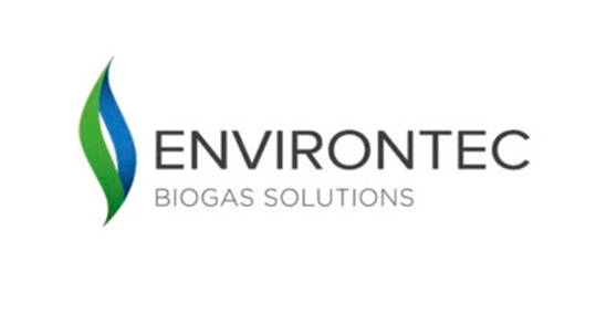 Environtec Biogas Solutions logo: blue-green abstract leaf graphic next to the text 'ENVIRONTEC' with 'BIOGAS SOLUTIONS' beneath.