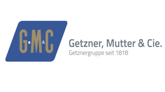 GMC logo in a blue rounded shape with gold 'GMC' letters, beside the text 'Getzner, Mutter & Cie. Getznergruppe seit 1818'.