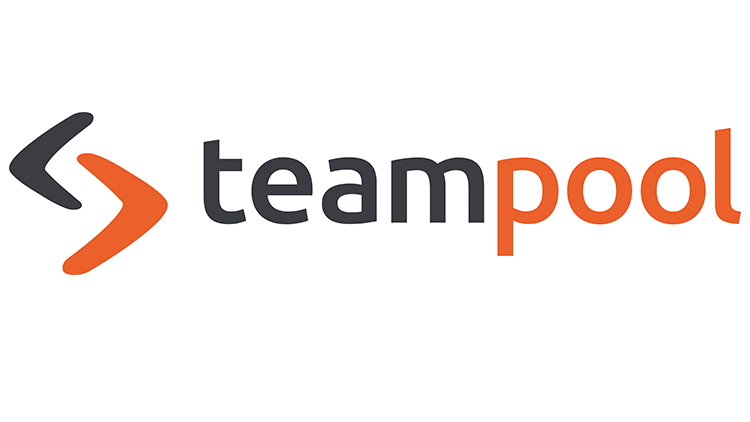 TeamPool logo with a dark gray and orange chevron before the word teampool in gray/orange text